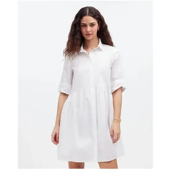 NWT Madewell Button-Front Mini Poplin Shirtdress in White Size S - Picture 10 of 15